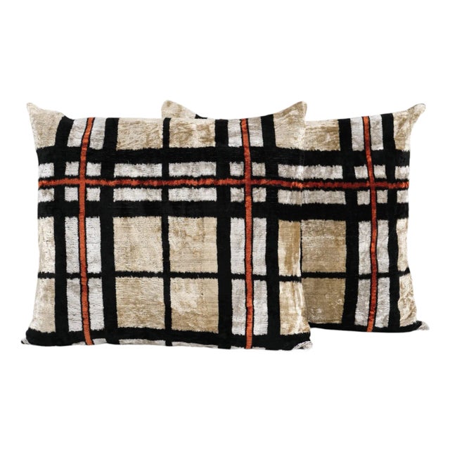 Ikat Velvet Cushion - Set of Two Ikat Pillow for Stylish Home Decor 24'' X 25'' For Sale