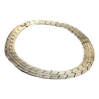 Silver Tone Egyptian Style Zigzag Collar Necklace For Sale