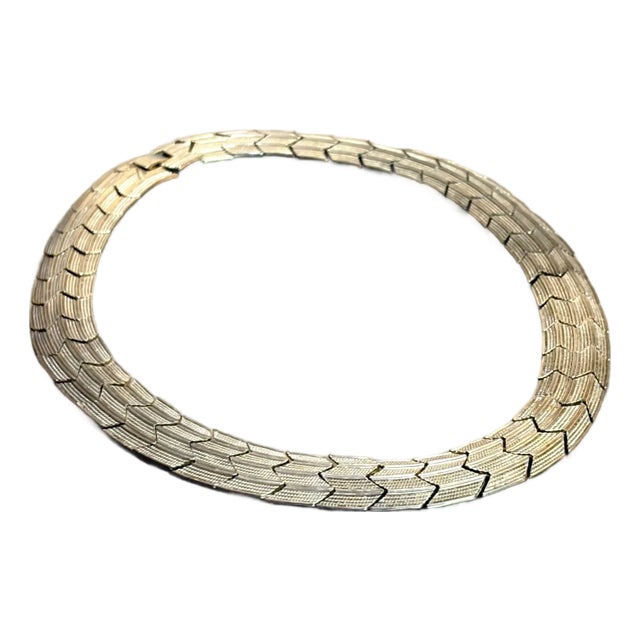 Silver Tone Egyptian Style Zigzag Collar Necklace For Sale