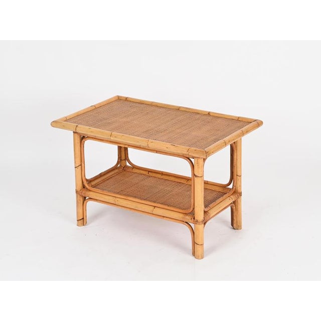 Wood Italian Rectangular Coffee Table in Bamboo and Rattan attributed to Vivai del Sud, 1970s For Sale - Image 7 of 17