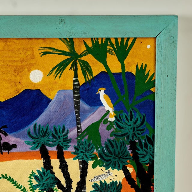1970s Vintage Tropical Naive Painting With Palm Trees and Monkeys by Sylvia Bucchi For Sale - Image 5 of 9