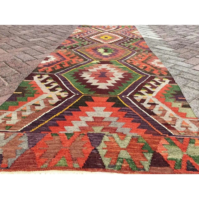 This beautiful, vintage, handwoven kilim is approximately 50 years old. It is handmade, of very fine quality hand spun...