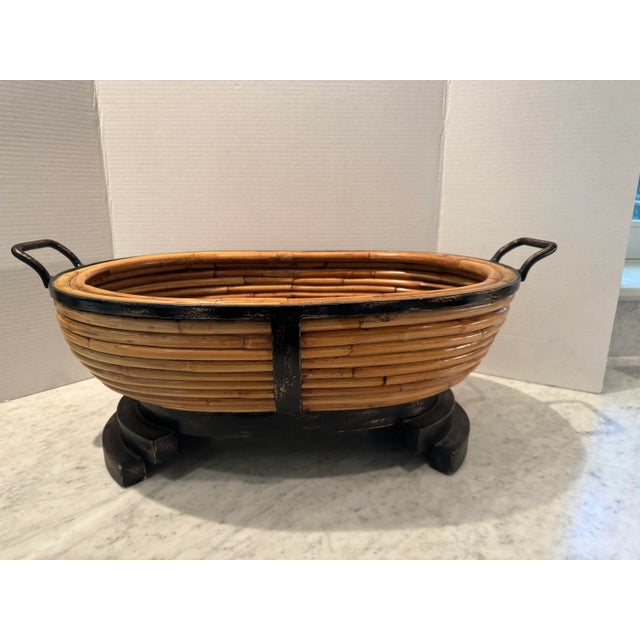Wood Bamboo and Iron Oval Centerpiece Bowl For Sale - Image 7 of 7