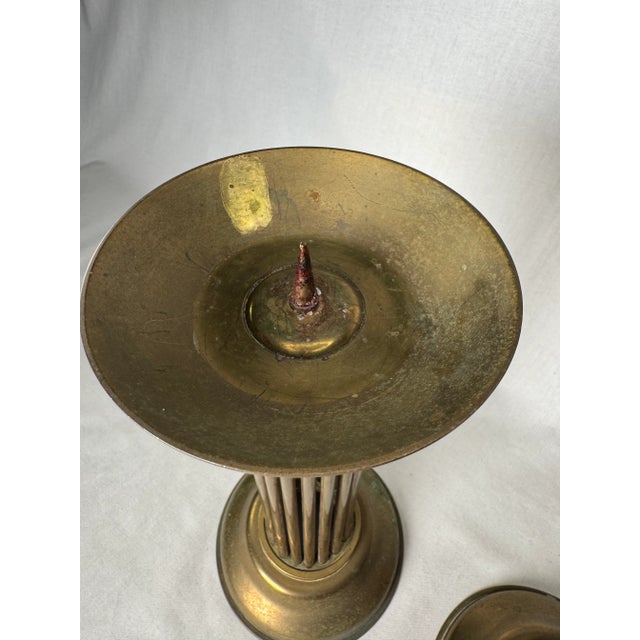 Hollywood Regency Column Brass Pillar Candle Holders, a Pair For Sale - Image 11 of 12