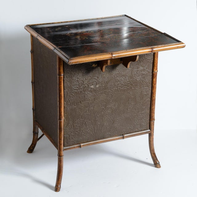 French Antique French Napoleon III Chinoiserie Lacquered Bamboo Work Table For Sale - Image 3 of 17