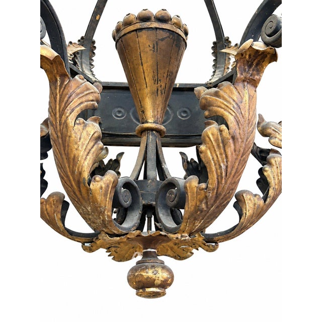 Metal Antique French Gothic Revival Crown Chandelier Wrought Iron 12 Lights For Sale - Image 7 of 8