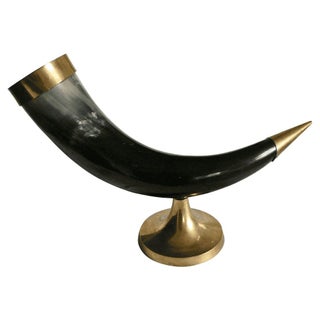 Decorative Horn On Brass Pedestal For Sale