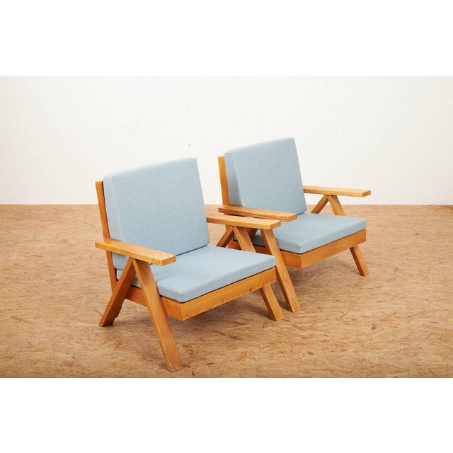 Wood Armchairs with Wooden Frame and Seat and Back in Fabric, Set of 2 For Sale - Image 7 of 12