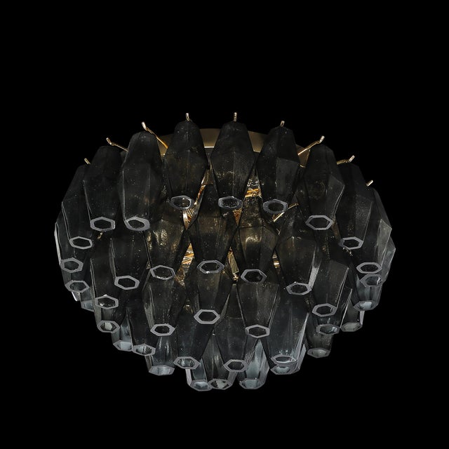 2020s Modernist Handblown Murano Smoked Glass Polyhedral Flush Mount W/ Brass Fittings For Sale - Image 5 of 16