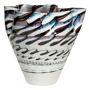 Vintage Murano White Iridescent Wavy Decor Vase, 1980s