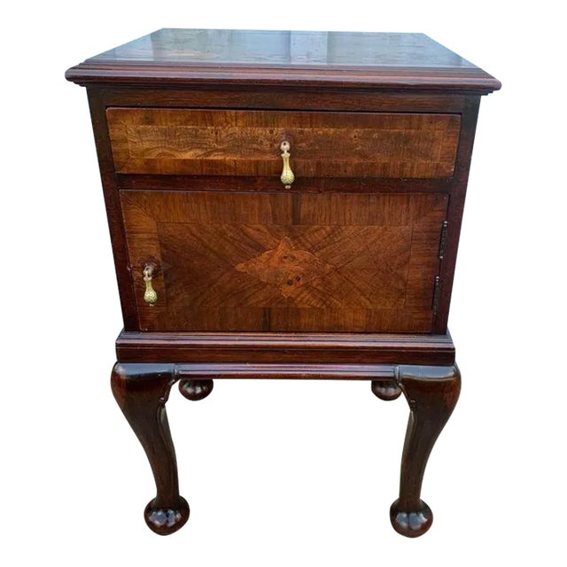 Antique George Style Burlwood Inlaid Night Stand Bedside Cabinet For Sale