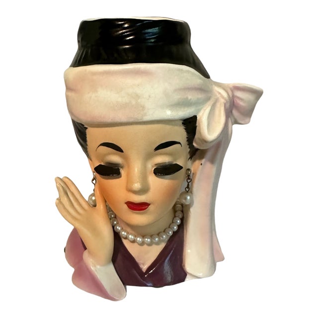 Rare Vintage 1964 Inarco E-1611 Lady Head Vase Costume Series - Jewelry & Sticker For Sale