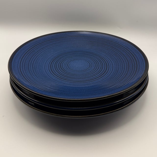 Thomas O'Brien Thomas O'Brien Vintage Modern Blue Stoneware Dinner Plate, Set of 3 For Sale - Image 4 of 17