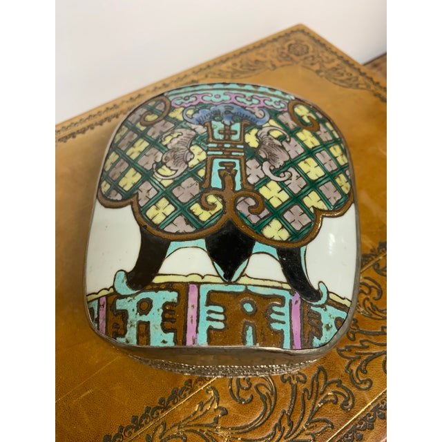 Vintage Chinese Porcelain Shard & Repousse Nickel Silver Trinket Box