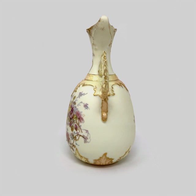 Early 19th Century Antique Hand Painted Porcelain Ewer Pitcher Vase Floral Rose Gilt Accent 9.5” For Sale - Image 5 of 8