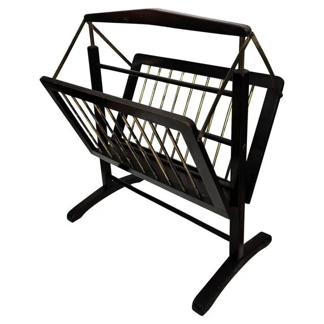 Mid-Century Italian Brass and Wood Folding Folio Stand Magazine Rack, 1960s For Sale - Image 10 of 10