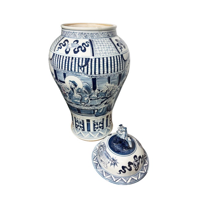 Vintage Lg Chinese Blue and White Porcelain Palace Urn/ Ginger Jar 36" H For Sale - Image 11 of 14