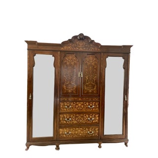 Large Antique Victorian Figured Walnut Floral Marquetry Inlaid Wardrobe, 1880 For Sale