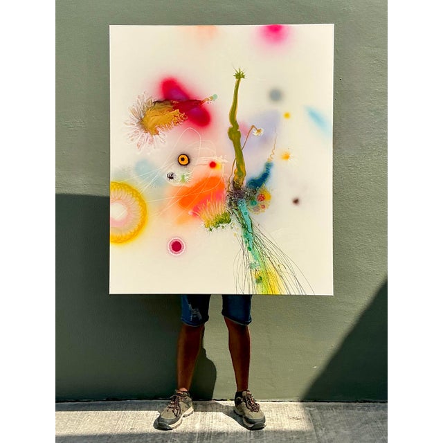 Wood Vintage Thierry Feuz “Psychotropical Senithal” Original Abstract Oil on Canvas For Sale - Image 7 of 12