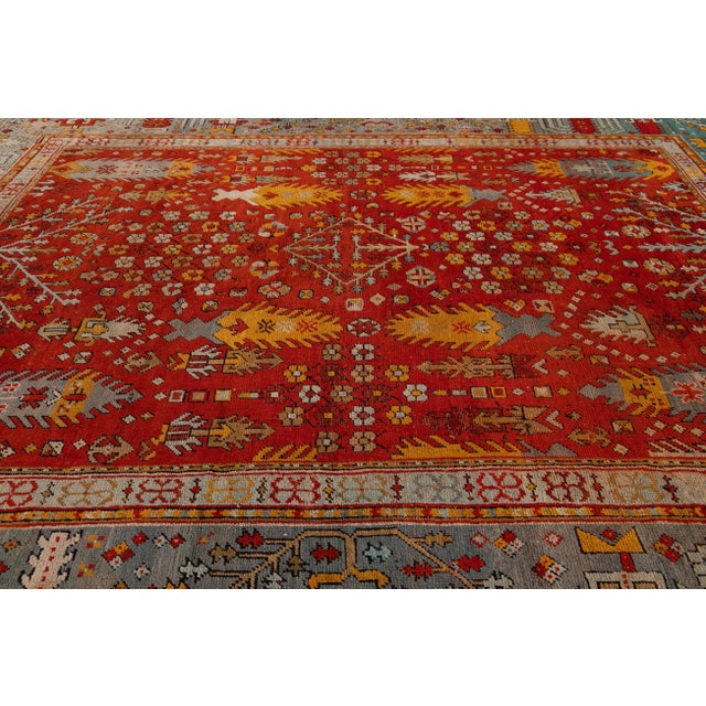 Late 19th Century Antique Turkish Oushak Wool Rug 12 X 14 For Sale - Image 9 of 13