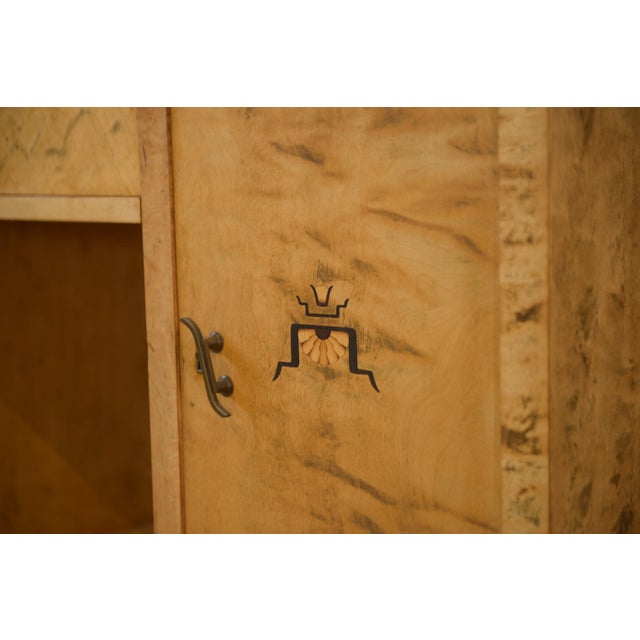 Wood English Desk in Birch Burl with Bee Motif Marquetry, 1950s For Sale - Image 7 of 14