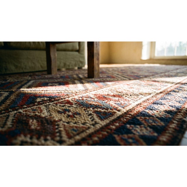 1900s Multicolor Diamond Antique North West Persian Rug 3'2" X 9'6" Handknotted Wool Carpet For Sale - Image 9 of 9