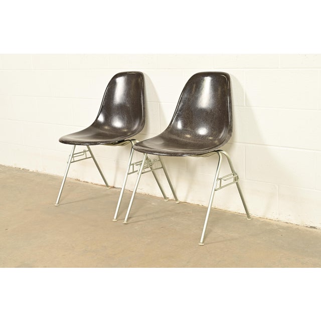Charles & Ray Eames for Herman Miller DSS Seal Brown Stacking Shell Chairs | Pair For Sale - Image 17 of 17