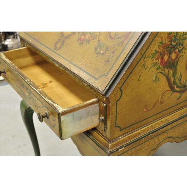 Antique English Adams Style Distress Hand Painted Narrow Secretary Writing Desk For Sale - Image 12 of 18