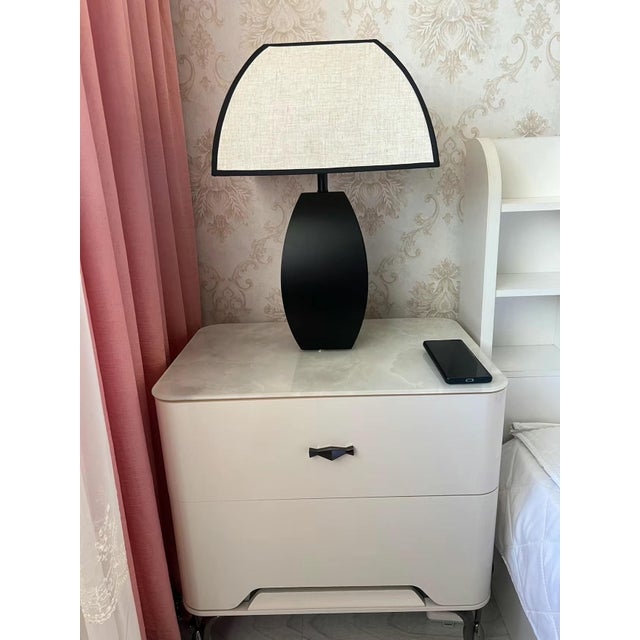 Art Deco Black-Trimmed Linen & Iron Lamp For Sale - Image 3 of 5