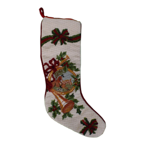 Hand Needlepoint Fox-Hunter Christmas Stocking W/ Red Velvet Backing