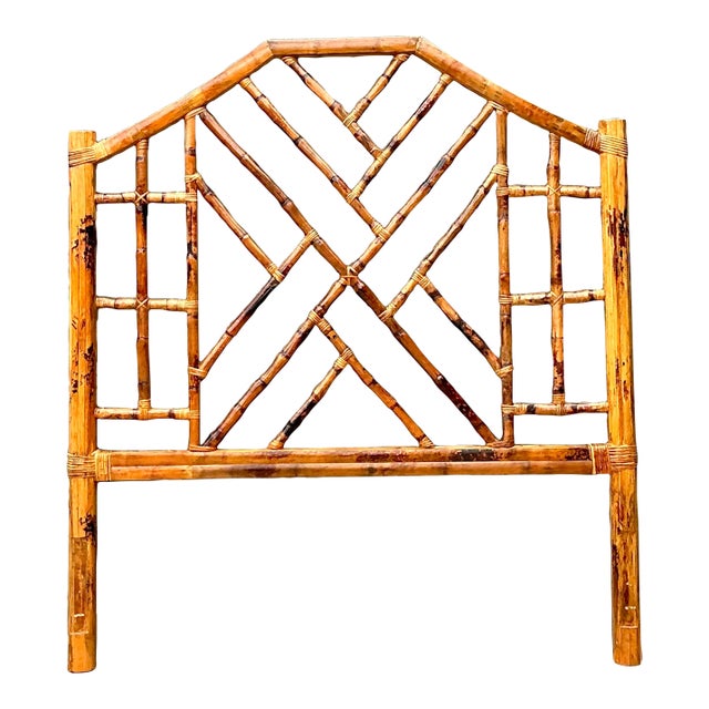 Vintage Kenian Burnt Bamboo a Chinese Chippendale Queen Headboard For Sale