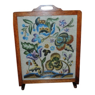 Antique Jacobean Designed Needlepoint Fireplace Screen For Sale
