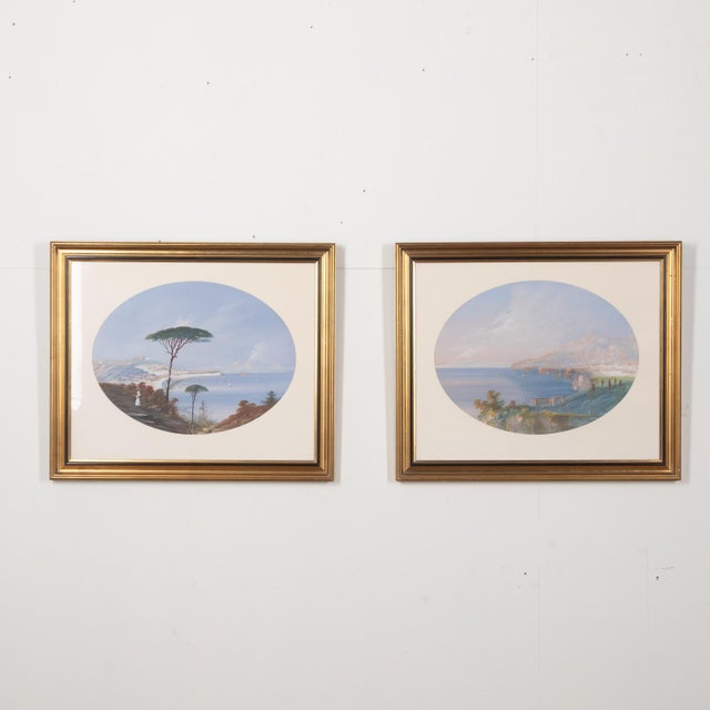 Early 19th Century Naples, 1820, Gouaches, Framed, Set of 2 For Sale - Image 5 of 5