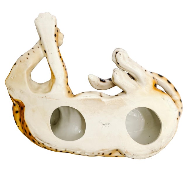 Ceramic Vintage Large Scale Italian Glazed Porcelain Reclining Leopard Statue For Sale - Image 7 of 7