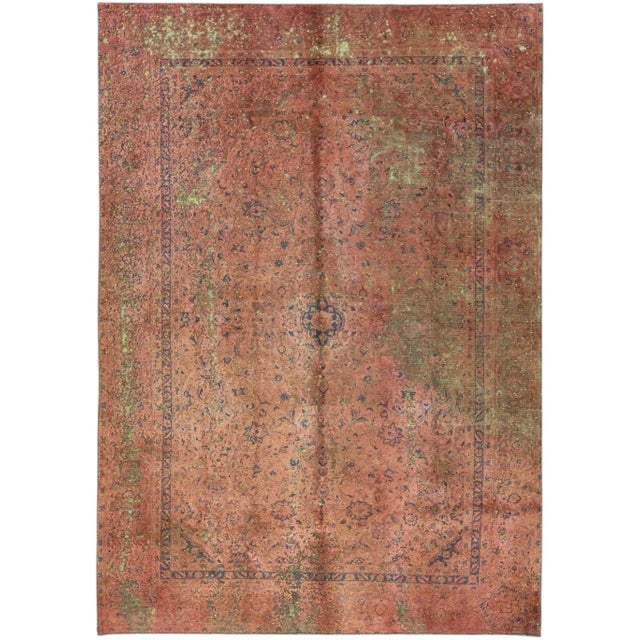 Vintage Overdyed Handmade Rust Floral Wool Rug For Sale - Image 12 of 12