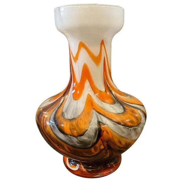 1970s Mid-Century Modern Orange and Gray Opaline Glass Italian Vase For Sale - Image 11 of 11