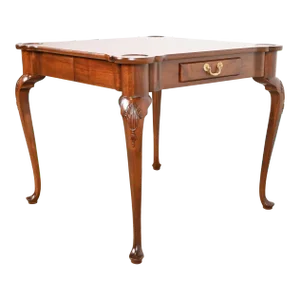 Henredon Queen Anne Carved Mahogany Breakfast Table or Game Table, Newly Refinished