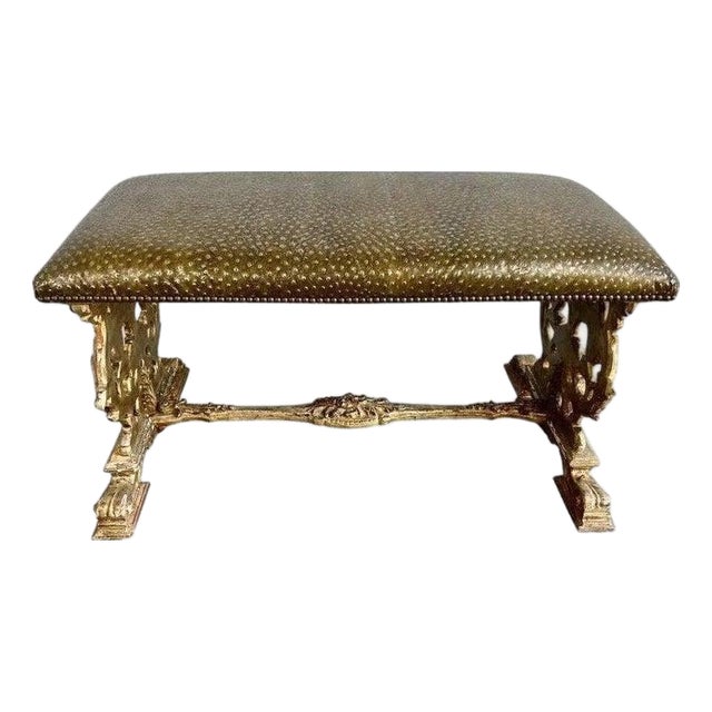 Ostrich Embossed Silvered Benches With Nailhead Trim Detail For Sale