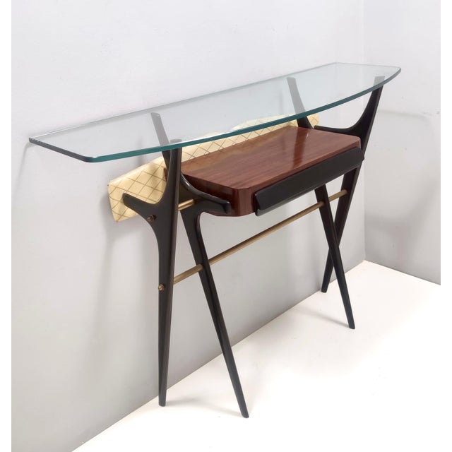 Brown Vintage Ebonized Beech and Glass Console Table, 1950s For Sale - Image 8 of 18