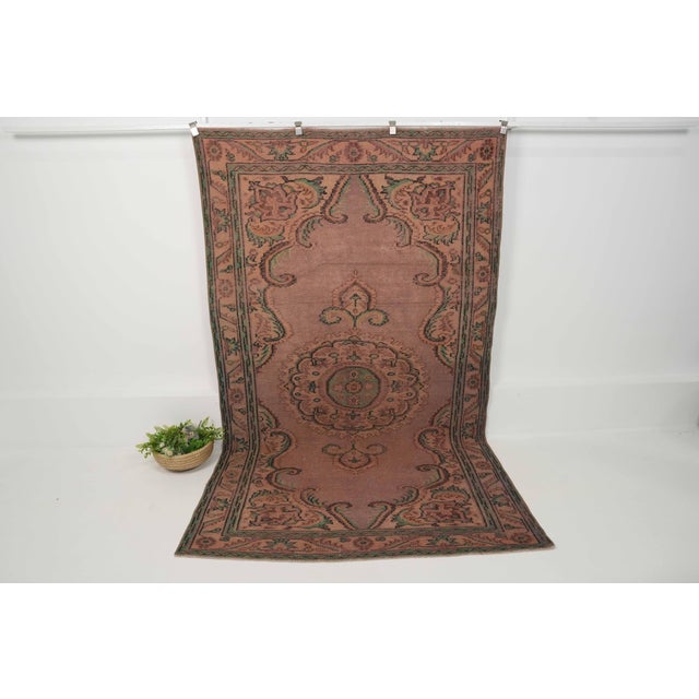 1970s Vintage Turkish Handmade Wool Cotton Pink Area Rug For Sale - Image 9 of 12