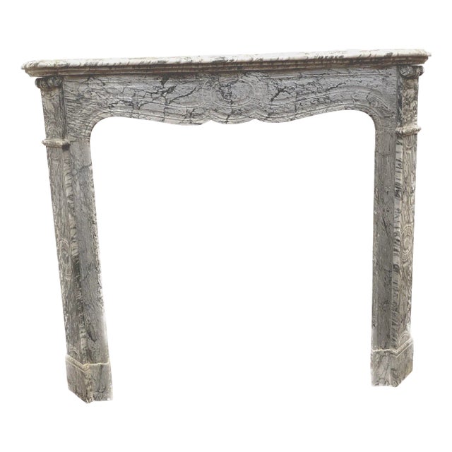 Louis XV Style Pompadour Fireplace in Blue Turquin Marble, 20th Century For Sale