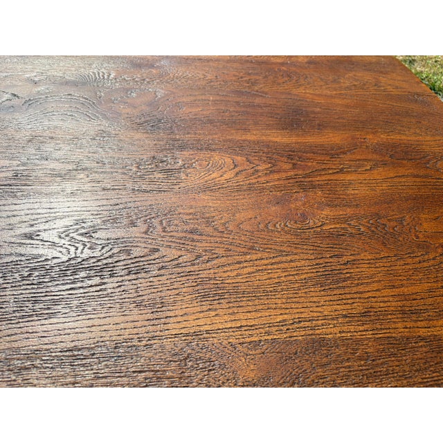 Vintage Solid Plank Trestle Oak Farm Dining Table For Sale - Image 12 of 12