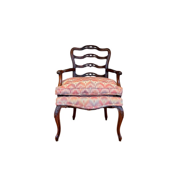 French 1940s Vintage Hand Carved Mahogany Lounge Chair For Sale - Image 3 of 10