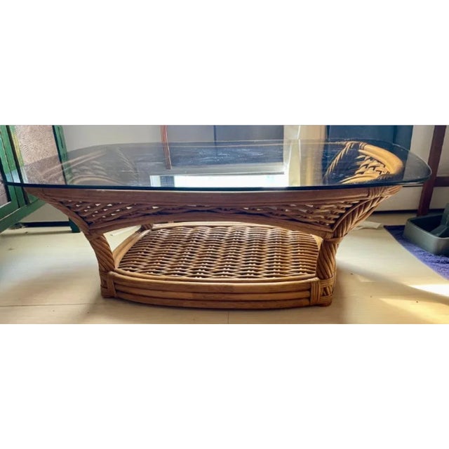 1950s Vintage Bamboo Deco Bent Wood Smokey Glass Top Coffee Table For Sale In Orlando - Image 6 of 6