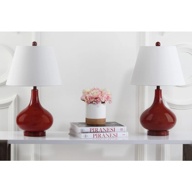 24 Inch H Gourd Glass Table Lamp in Red - a Pair For Sale - Image 4 of 8