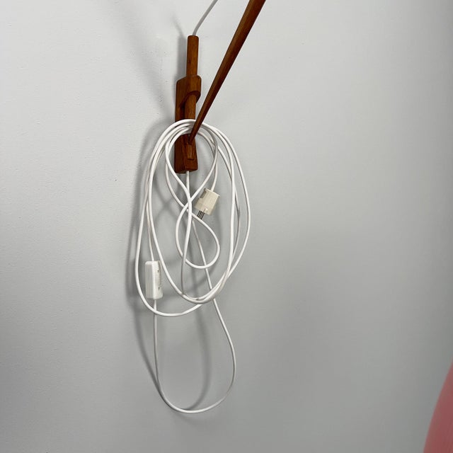 Scandinavian Teak Wall Lamp with Pink Pleated-Shade, 1960s For Sale - Image 6 of 10