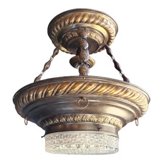 1900s Art Nouveau Brass Chandelier Lustre Ceiling Lamp For Sale