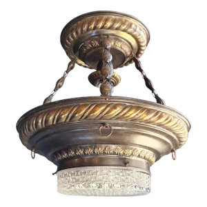 1900s Art Nouveau Brass Chandelier Lustre Ceiling Lamp
