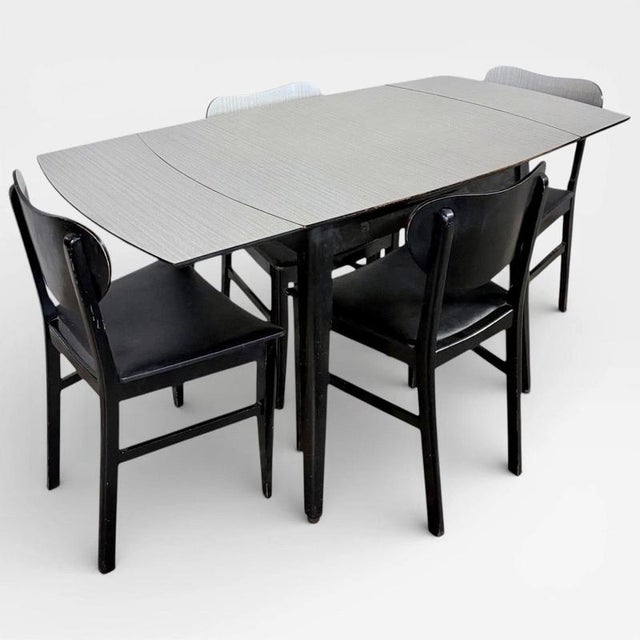Mid-Century Space Age Monochrome Formica Drop Leaf Extending Dining Table and Chairs, 1960s For Sale - Image 10 of 11