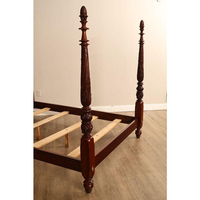 Late 20th Century Carved Mahogany Four-Poster Queen Bed Frame For Sale - Image 5 of 18